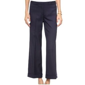 Tory Burch Fern Wool Blend Wide Leg Cuffed Pants Black Size 4 NWT